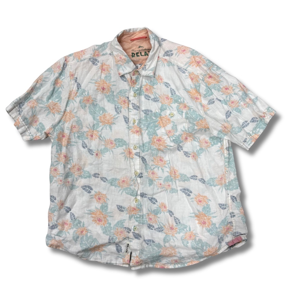 Tommy Bahama Relax Linen Shirt XL Floral Hawaiian Camp Beach Aloha Beach